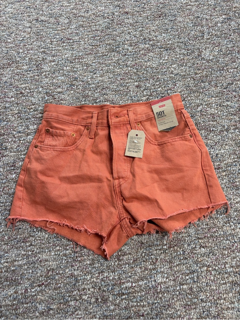 Levi's Orange High-Rise Cutoff Jean Shorts